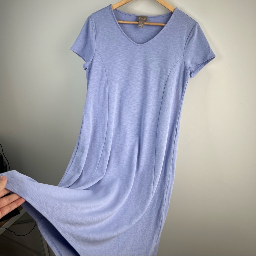 Chicos 1 Dress Midi Small Short Sleeve Periwinkle Blue Boho Asymmetric Casual - Picture 3 of 7